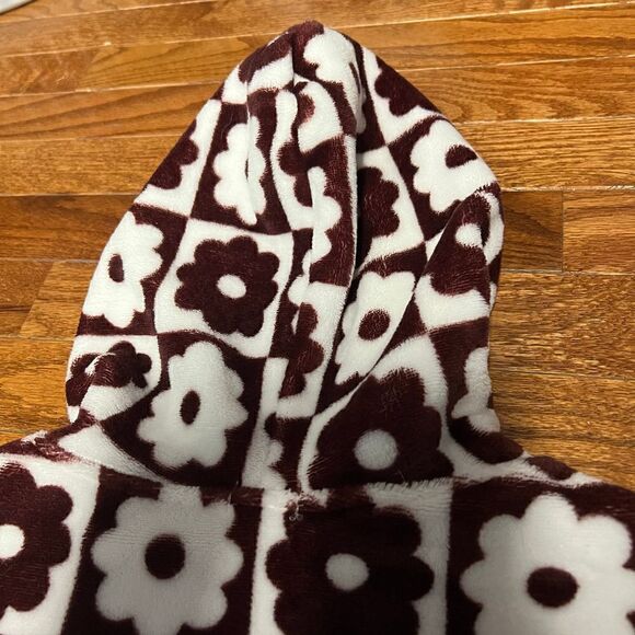 Geometric flowers super soft fleece 1/4 zip hoodie with kangaroo pocket brown an - Picture 10 of 12